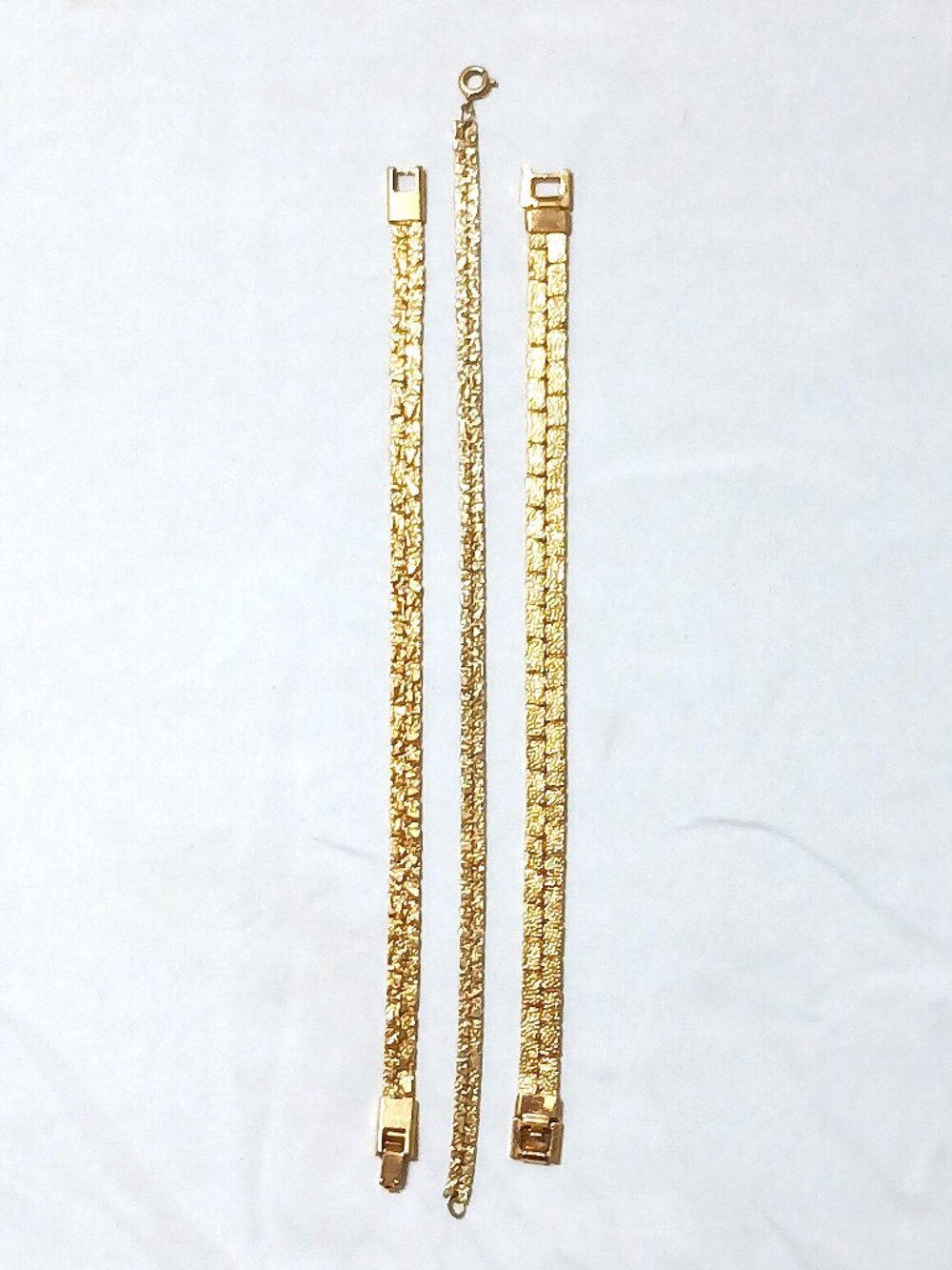Lot of 3 Gold Tone Textured Bracelets Geometric Costume Jewelry Vintage Style